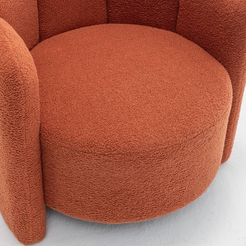 SEYNAR Modern Glam Teddy Fabric Upholstered Round Accent Chair with Flower Shaped Back Design