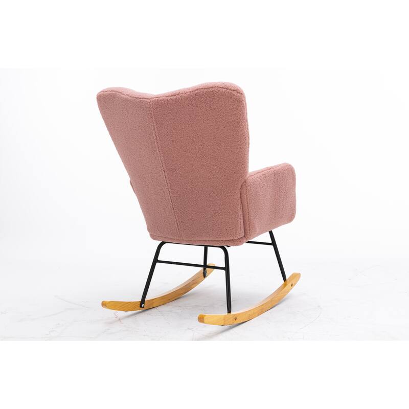 Mid Century Modern Teddy fabric Tufted Upholstered Rocking Chair Padded Seat for Living Room Bedroom