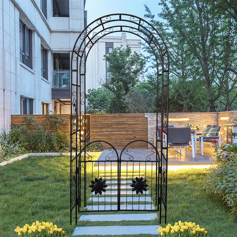 Metal Arch Garden Trellis with Doors for Climbing Plants