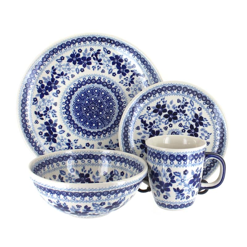 Blue Rose Polish Pottery Manufaktura Dinnerware (4PC) - Vintage Blue Daisy