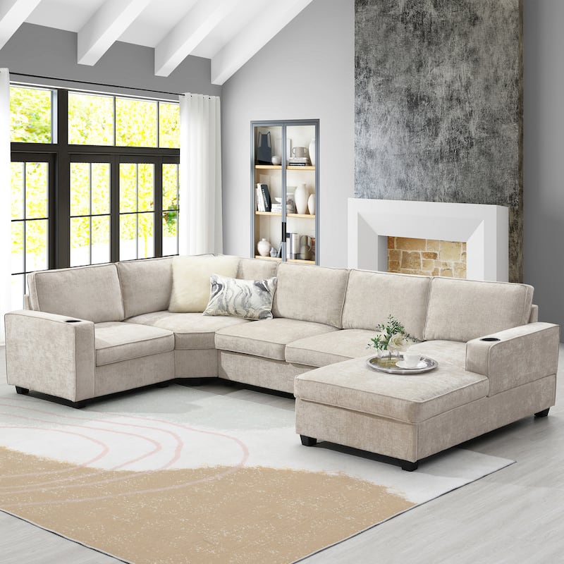 Merax 119*67" U Shaped Chenille Sectional Sofa - Beige