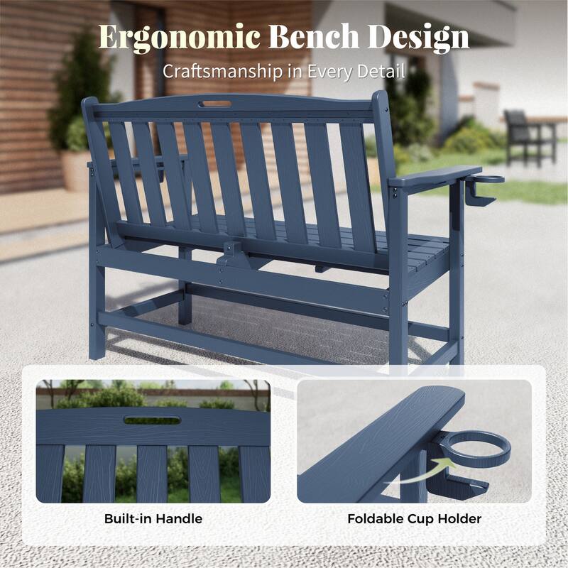 MAISON ARTS 50 Inch HDPE Outdoor Bench, All Weather 2 Seat Garden Bench with Reinforced Support Structure