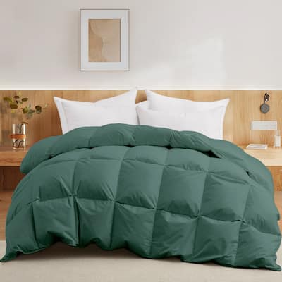 All Season 100% Cotton White Goose Feather Down Comforter with Pinch Pleat Design