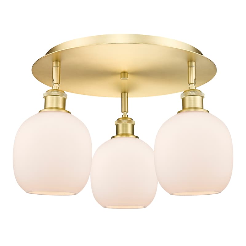 Innovations Lighting Belfast - 3 Light 18" Flush Mount - Satin Gold/Matte White