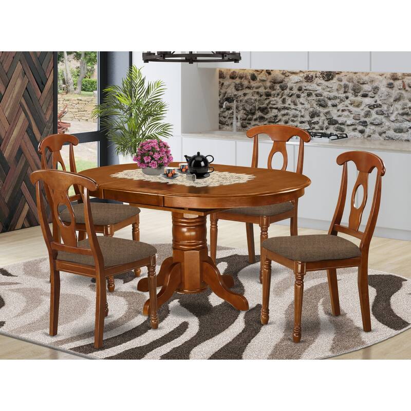 East West Furniture 5 Piece Dining Table Set- an Oval Kitchen Table and 4 Kitchen Dining Chairs, Saddle Brown (Seats Options) - AVNA5-SBR-C