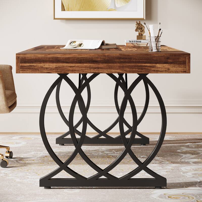 63 Inch Modern Computer Desk, White and Gold Office Executive Desk