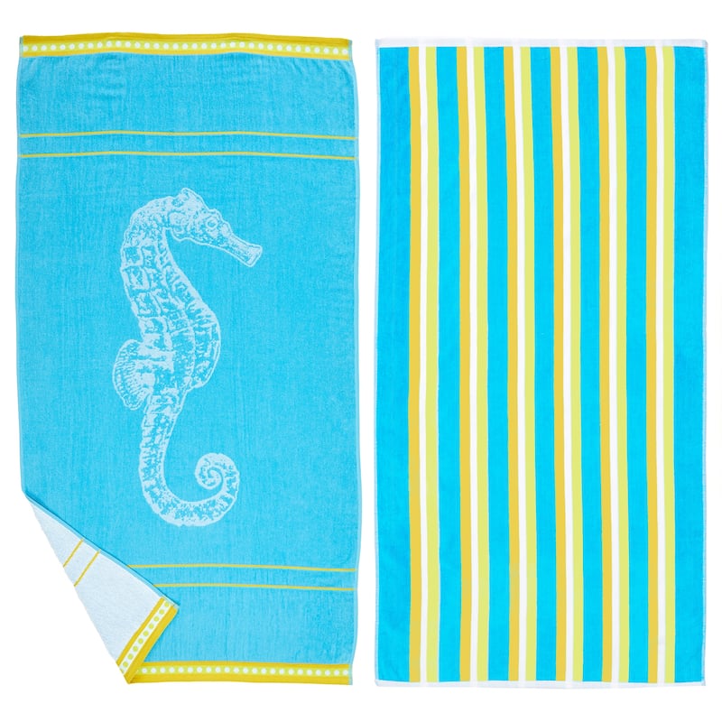 Linery & Co. 100% Cotton Jacquard 2 Pack Summer Beach Towels