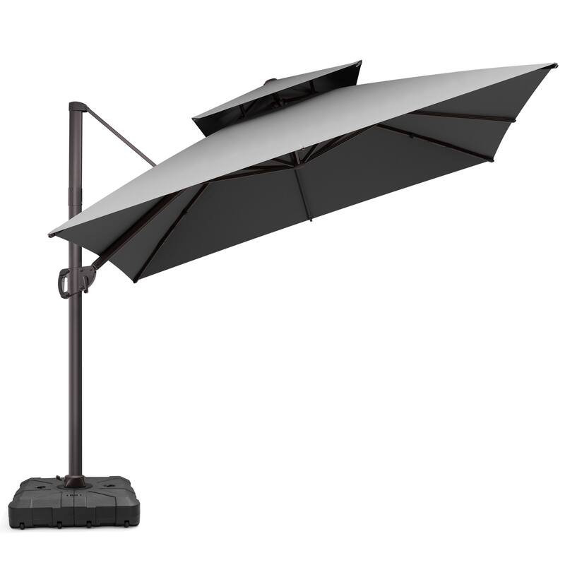 VredHom Double Top 10x10 FT Square Patio Cantilever Umbrella with Wheel Base - DarkGrey