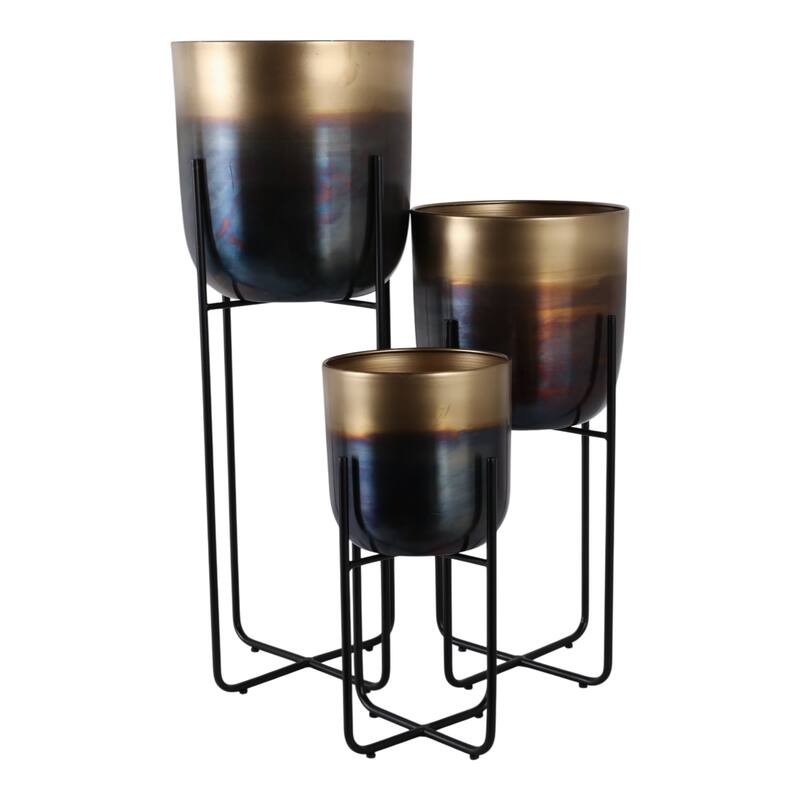 Metal Planters on Stands Modern Design (Set of 3) - 7/9/10" Gold - 9.75" x 9.75" x 27"