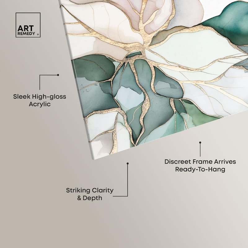 Pastel Leaves with Gold II Acrylic by Art Remedy, Ready to Hang