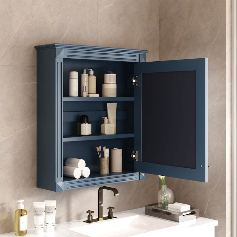 Wall Mounted Bathroom Storage Cabinet with Mirror and Adjustable Shelf - Blue