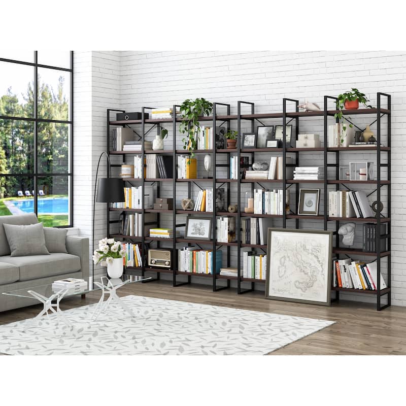Davee Dark Walnut Color 142"W x 85"H Room Divider Bookcase - 142*12.6*85 inches