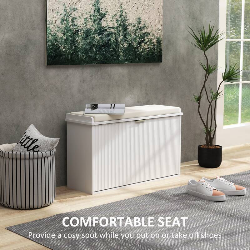 Particleboard and MDF Shoe Storage Bench with Cushion Seat and Drawer Cabinet