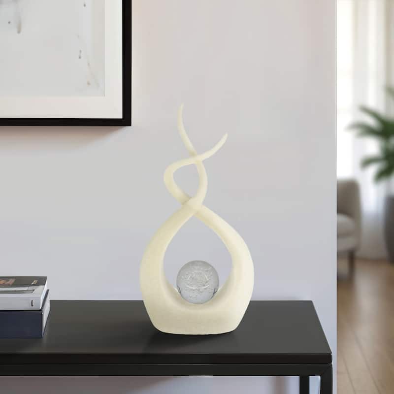 Swirl Design Decorative Modern Figurine with Marble Accent, Home Decor - 6" x 3" x 12" - White