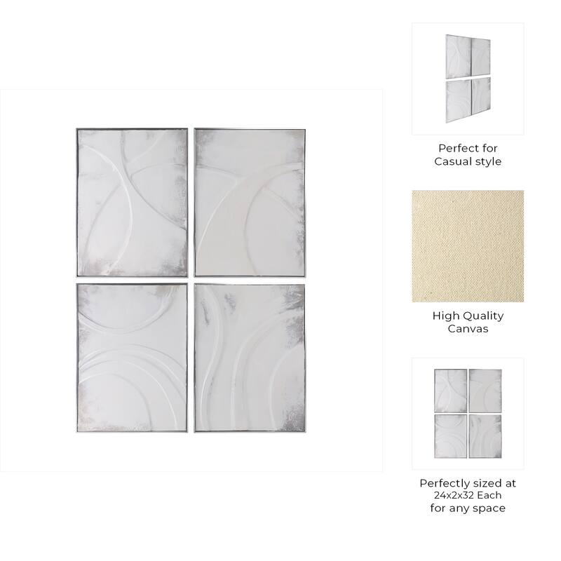 Canvas Art Wood Frame Abstract Textured Design (Set of 4) - 32" Ivory