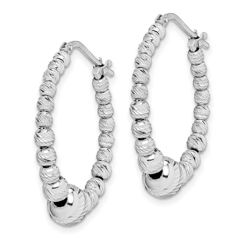 Curata 925 Sterling Silver 27x6mm Graduating Textured Beads Hoop Earrings