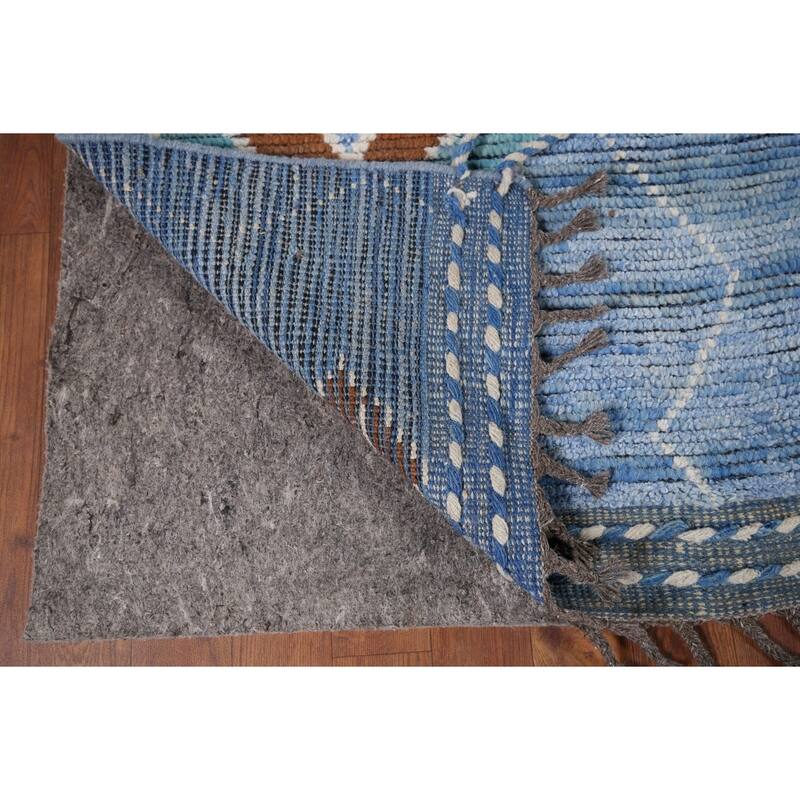 Blue Geometric Moroccan Area Rug Hand-Knotted Wool Carpet - 8'7"x 12'2"