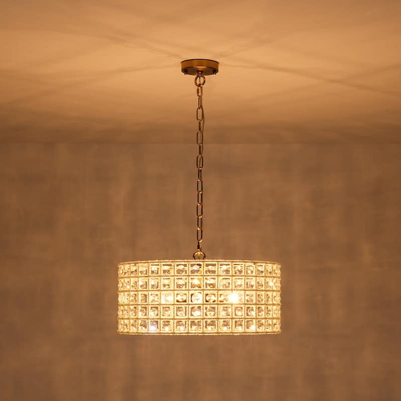 Glam 5-Light Drum Caged Radiant Crystal Chandelier - N/A