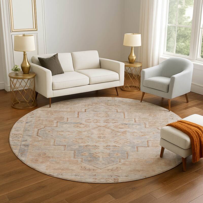 Premium Washable Super Soft Vintage Traditional Mayfield Rug - Copper - 8' x 8'