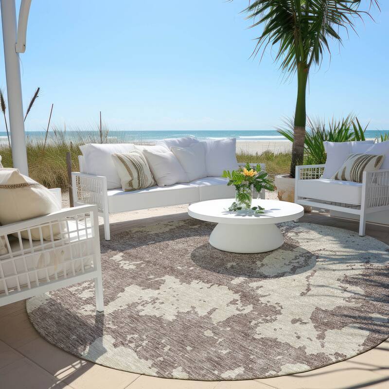 Machine Washable Indoor/ Outdoor Chantille Abstract Rug - Taupe - 8' x 8'