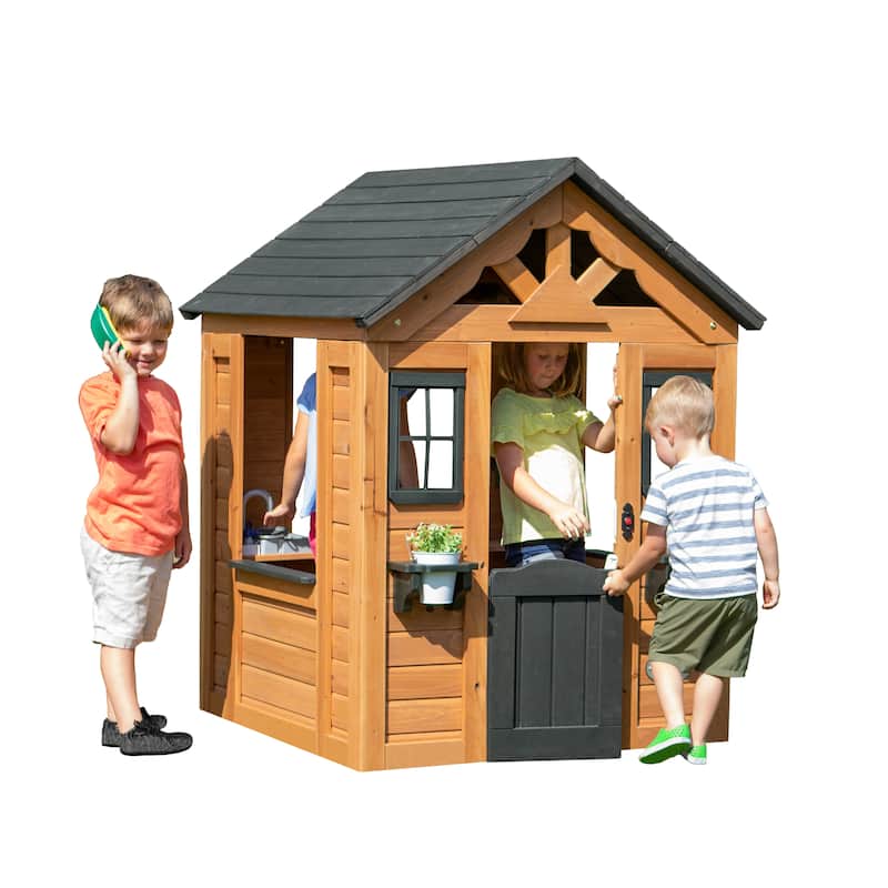 Backyard Discovery Sweetwater Cedar Wooden Playhouse with Play Kitchen - 3'6" x 3'10" - Brown - 3'6" x 3'10" - Kids
