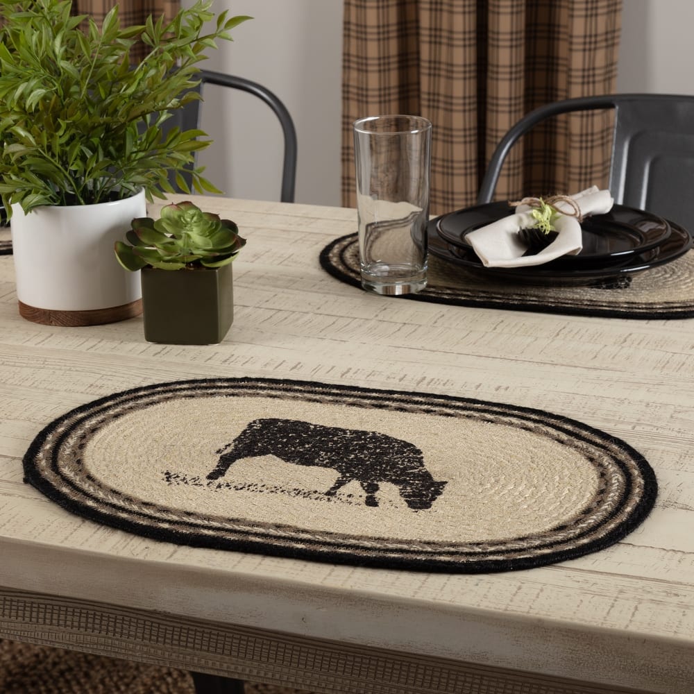 Sawyer Mill Charcoal Cow Jute Placemat Set of 6 12x18 - Placemat 12x18