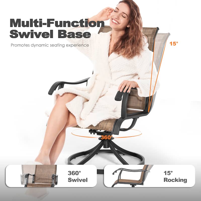 Patio 2-Piece Textilene Dining Chairs, Smooth 360-Degree Swivel, Brown