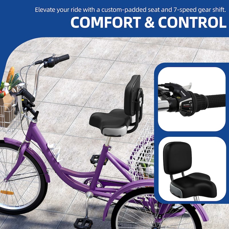 Adult Tricycle 3 Wheel Bikes 7 Speed Trike Bike