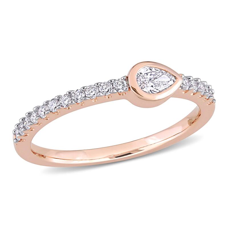Miadora 1/3ct TW Pear and Round Diamonds Semi-Eternity Ring in 14k Rose Gold