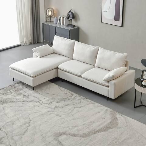 2-piece L-shaped Linen Sectional Sofa Furniture with Right Chaise & Footstool 3-seater Linen Upholstered Sofa with Metal Legs