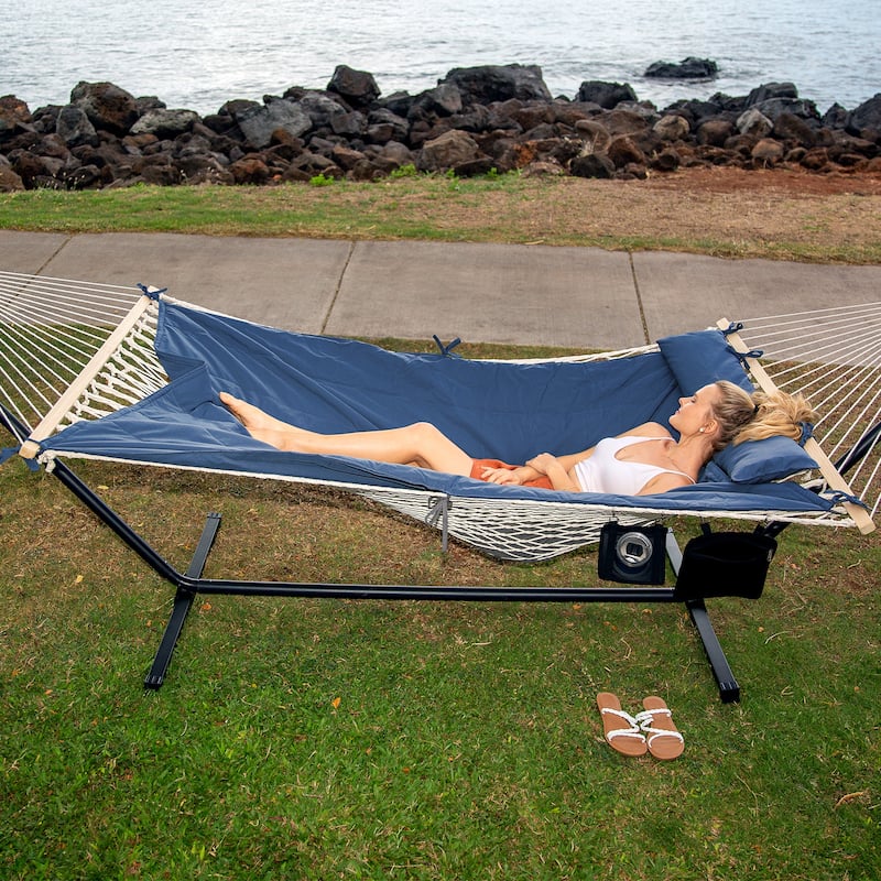 Hammock Double Hammock with Stand, Two Person Cotton Rope Hammock