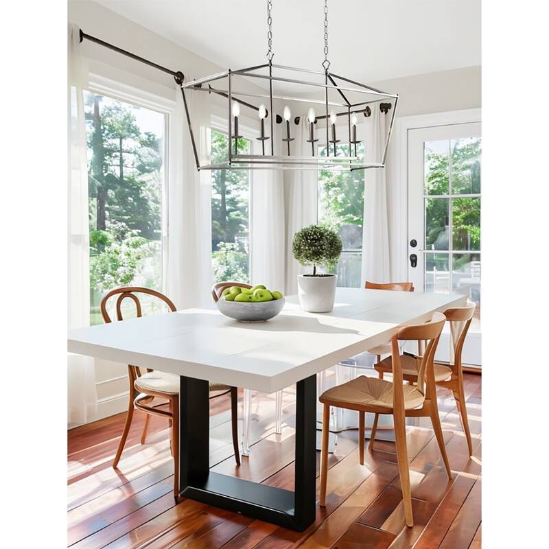 6 Light Kitchen Island Pendant Light Large Linear Lantern Chandelier