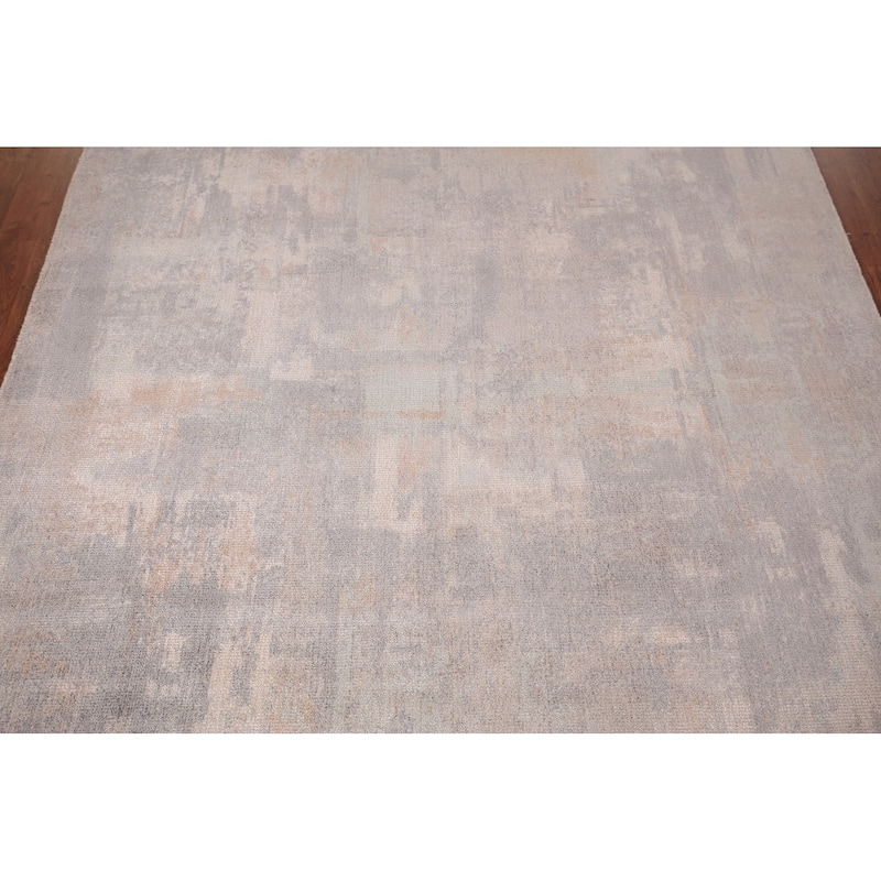 All-Over Abstract Modern Area Rug Handmade Grey Wool Carpet - 5'4" x 7'6"