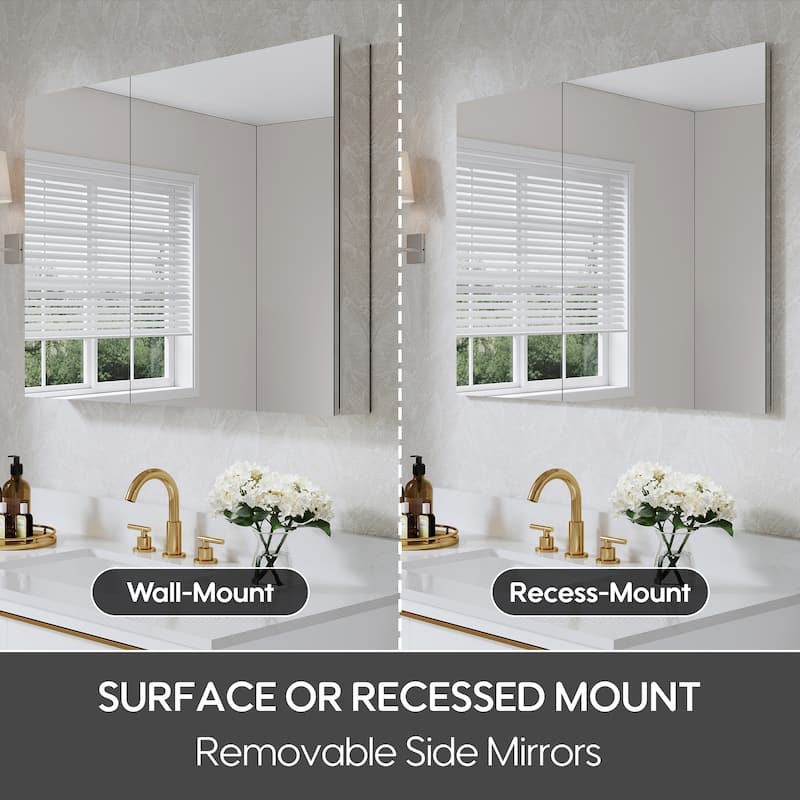 40''W X 30''H Recessed Or Surface Wall Mount Bathroom Medicine Cabinet With Adjustable Glass Shelves