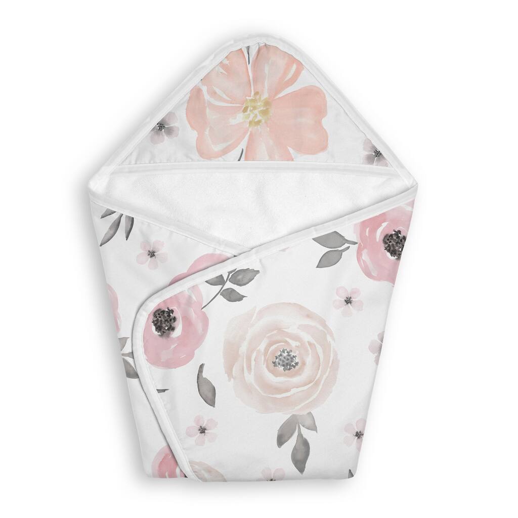 Sweet Jojo Designs Pink Boho Floral Girl Hooded Baby Towels - Toddler Bath Towel -Bohemian Shabby Chic Watercolor Rose Farmhouse