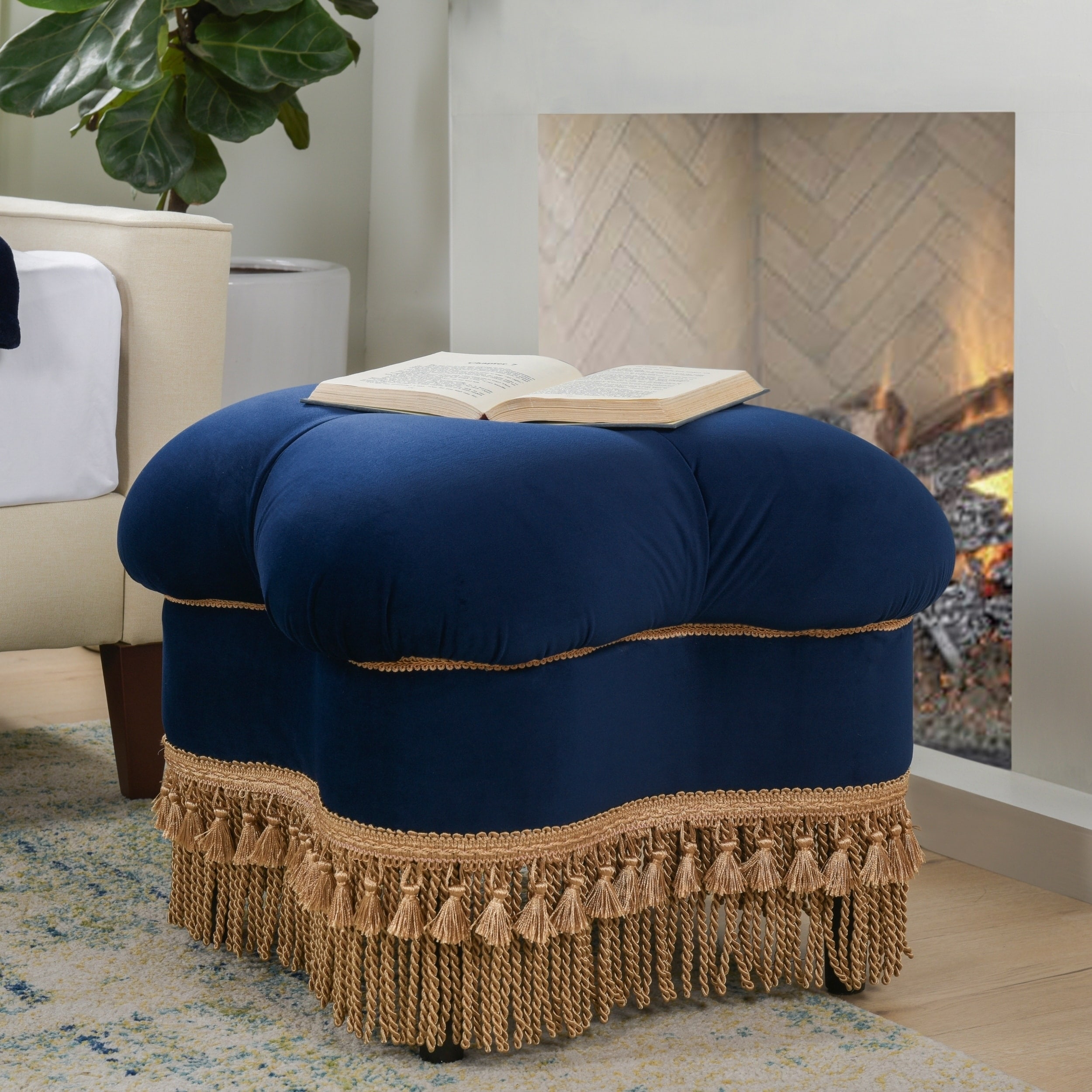 Jennifer Taylor Home 2358-878 Stacy Square Storage Vanity Stool Collection  Tufted Hand-Applied Nail Heads and Skirt Blue : : Home