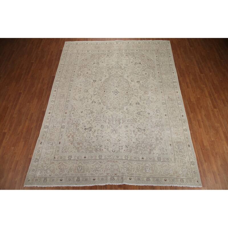 Hand Knotted Oriental 100% Wool Carpet Traditional Floral Beige & Ivories Kashan Area Rug - 12' 3'' X 9' 6''