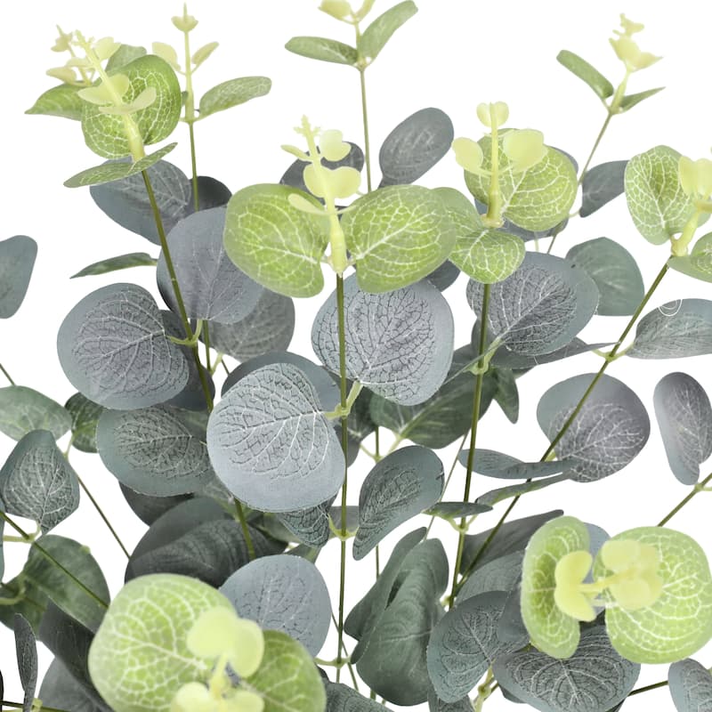 Set of 2 Frosted Green Artificial Eucalyptus Leaf Stem Plant Greenery Foliage Bush 19in - Frosted Green - 19" L x 11" W x 11" DP