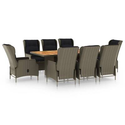 9 Piece Outdoor Dining Set with Cushions Poly Rattan Brown
