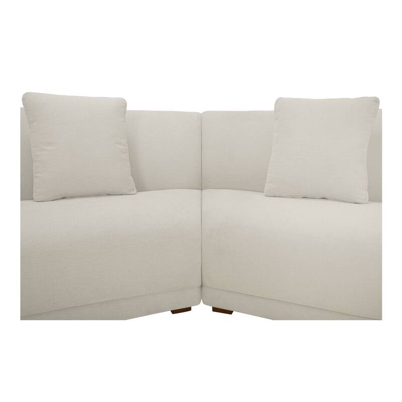 NADAAL STUDIOS Solace 3 Piece Modular Sectional with Wedge Slipper Chair, Sloped Arms, Plinth Base, Four Toss Cushions, White