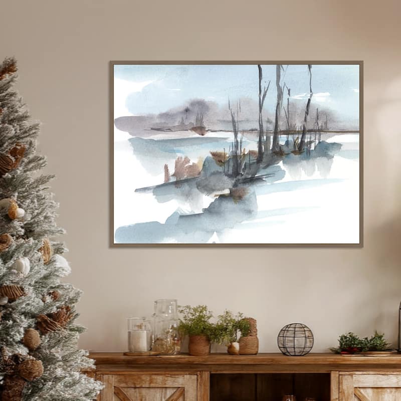 Winter Stream Watercolor I by Ethan Harper Framed Canvas Wall Art Print - Sylvie Dark Gold