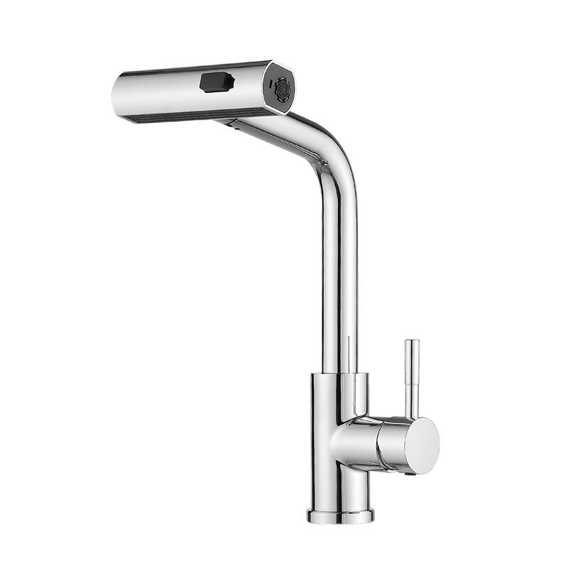Modern Chrome Single Handle Kitchen Faucet with Pull Out Sprayer, 3 Function Water Outlet