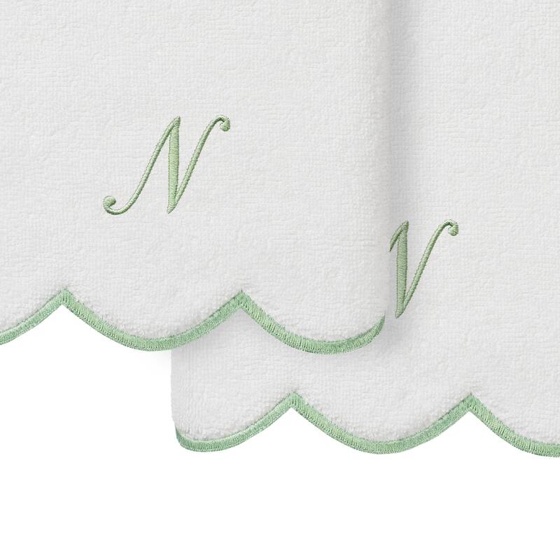 Authentic Hotel and Spa 100% Turkish Cotton Green ADORNIA Scallop Personalized 2 Piece Hand Towel Set - 2 Hand Towels