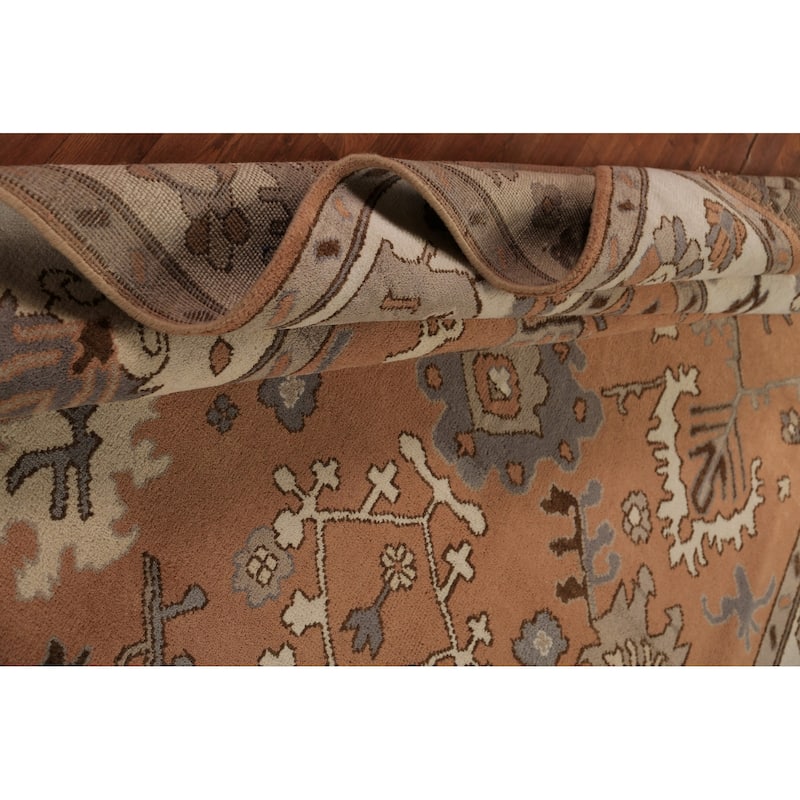 Orange Floral Oushak Indian Area Rug Handmade Wool Carpet - 9'1"x 11'11"