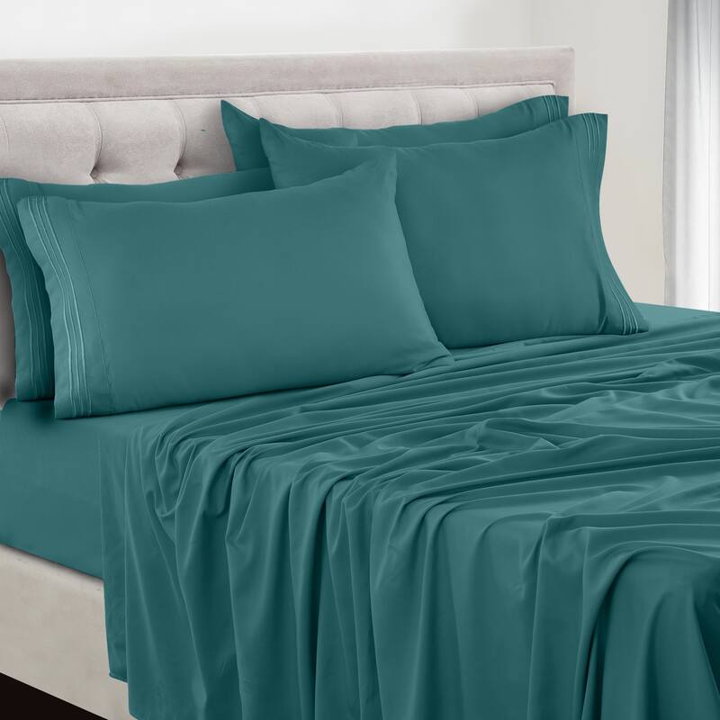 6 Piece Bed Sheet Set Deep Pocket Ultra Soft Microfiber Bedding Sheets - Full - Teal