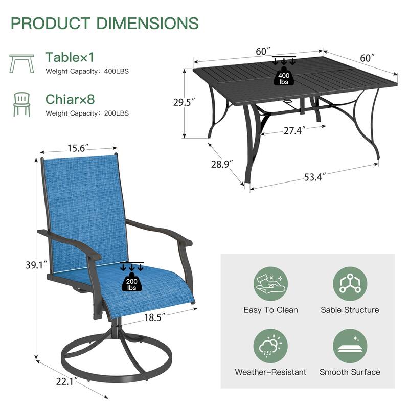 Patio Dining Set w Textilene / Swivel Rocking Chairs, Outdoor Table & Chairs w Adjustable Umbrella Hole, 5/7/9-Piece Garden Set