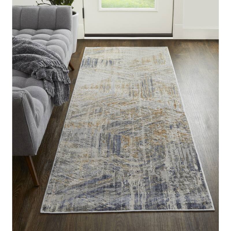 Wuxej Power Loomed Distressed Abstract Modern Non Skid Area Rug By HomeRoots - 10' Runner