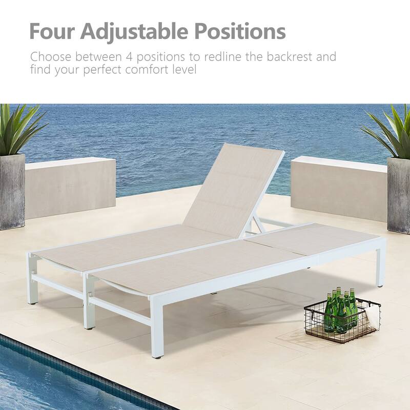 Double Chaise Lounge Outdoor Aluminum Adjustable Back Recliner Chair