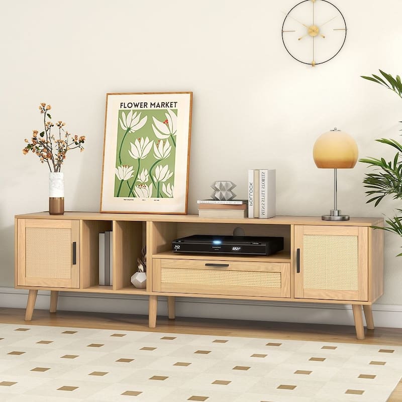 Farmhouse Style Rattan TV Stand for Living room