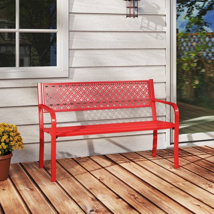 Metal Garden Bench with Lattice Backrest and 790 lbs. Weight Capacity - 50" L x 23" W x 32" H